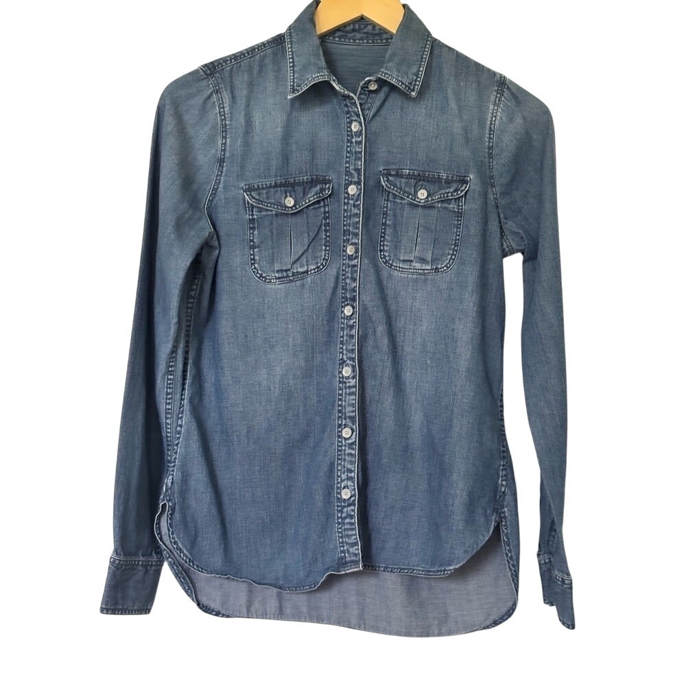 J. Jill Blue Denim Button-Down Shirt Women's Small Long Sleeve Cotton